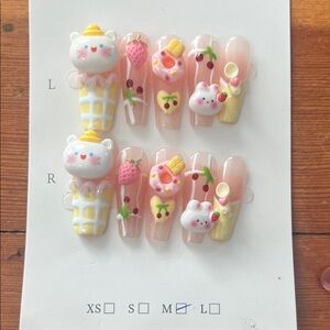 Cute Bear and Dessert Nail Art Set Size M